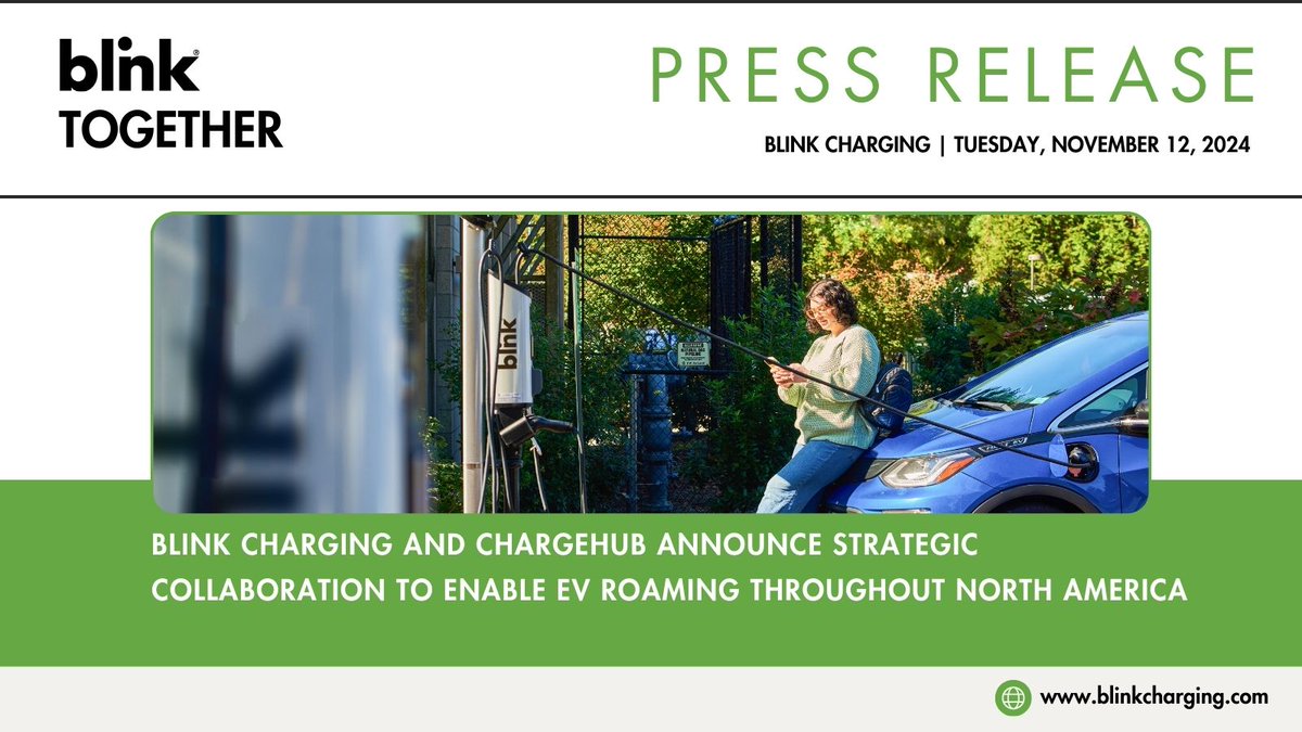 Blink Charging (@blinkcharging) on Twitter photo Blink has announced a strategic passport hub data sharing and roaming agreement with <a href="/ChargeHub_EV/">ChargeHub ๐</a> , North Americaโs leading EV roaming hub!
๐๐ฒ๐ฎ๐ฟ๐ป ๐บ๐ผ๐ฟ๐ฒ ๐ ow.ly/Rju850U59QK
#EVCharging #EVRoaming #ElectricVehicles Blink has announced a strategic passport hub data sharing and roaming agreement with <a href="/ChargeHub_EV/">ChargeHub ๐</a> , North Americaโs leading EV roaming hub!
๐๐ฒ๐ฎ๐ฟ๐ป ๐บ๐ผ๐ฟ๐ฒ ๐ ow.ly/Rju850U59QK
#EVCharging #EVRoaming #ElectricVehicles