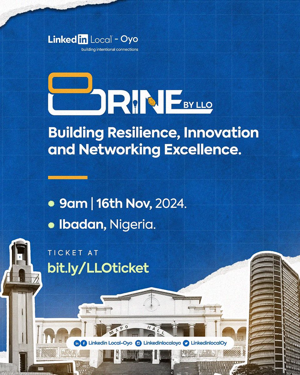 shalombrain's tweet photo. My friend @RajiAdetoun is organising Brine by @linkedinlocaloy this Saturday at the University of Ibadan
Little birdie told me there's a 50% discount off with the code #WAITLIST expiring on Thursday
Take advantage and make advancement
#LinkedInLocalOyo #LLO3 https://t.co/vshrDCqSZx