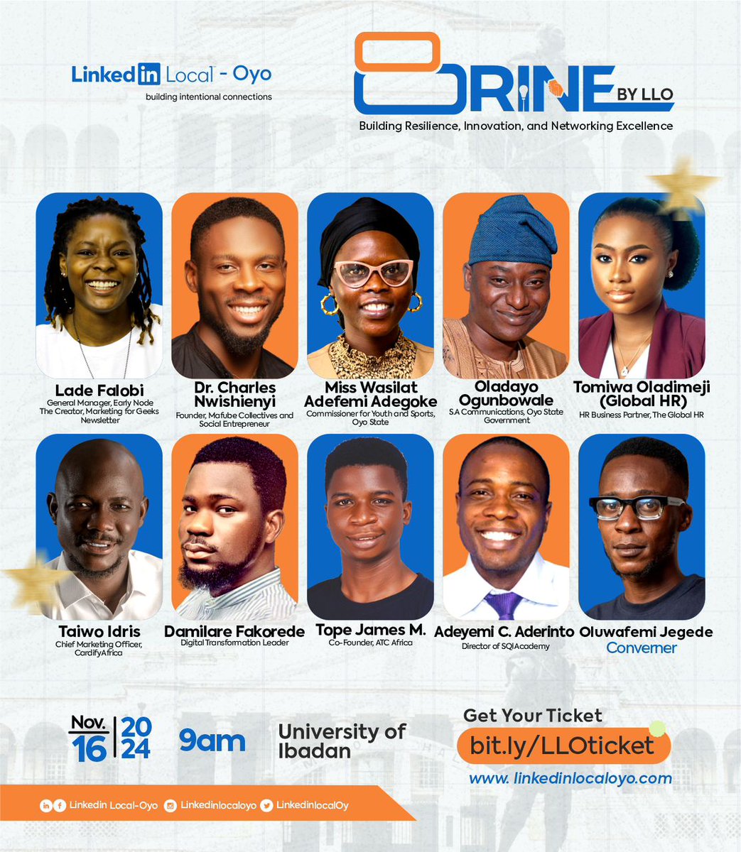 shalombrain's tweet photo. My friend @RajiAdetoun is organising Brine by @linkedinlocaloy this Saturday at the University of Ibadan
Little birdie told me there's a 50% discount off with the code #WAITLIST expiring on Thursday
Take advantage and make advancement
#LinkedInLocalOyo #LLO3 https://t.co/vshrDCqSZx