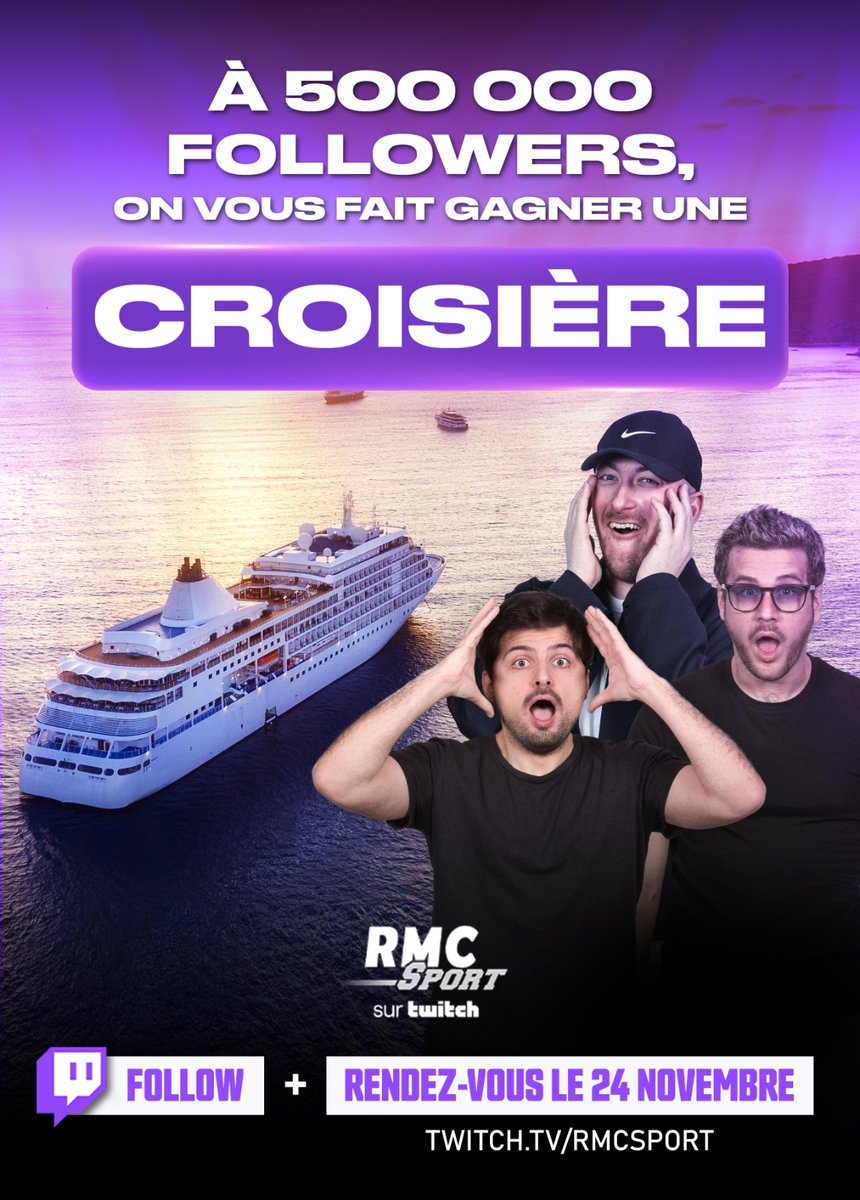 🎁 UNE CROISIÈRE À GAGNER GRÂCE AU TWITCH RMC SPORT

⌛ Vous êtes 496 000 à nous suivre. À 500 000, l'un d'entre vous gagnera une croisière

🔥🏓 Follow et rdv le 24 novembre pour le tirage au sort, jour de la grande Finale de la saison de tennis de table  twitch.tv/rmcsport