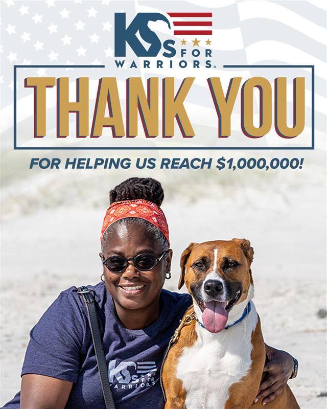 k9sforwarriors's tweet image. From the bottom of our hearts, 𝘁𝗵𝗮𝗻𝗸 𝘆𝗼𝘂. 

We 𝘀𝘂𝗿𝗽𝗮𝘀𝘀𝗲𝗱 our goal, and now we can save more lives at both ends of the leash. Like #Veteran Stephanie &amp;amp; her #ServiceDog Penny, who saved each other.

We couldn't have done it without you all.