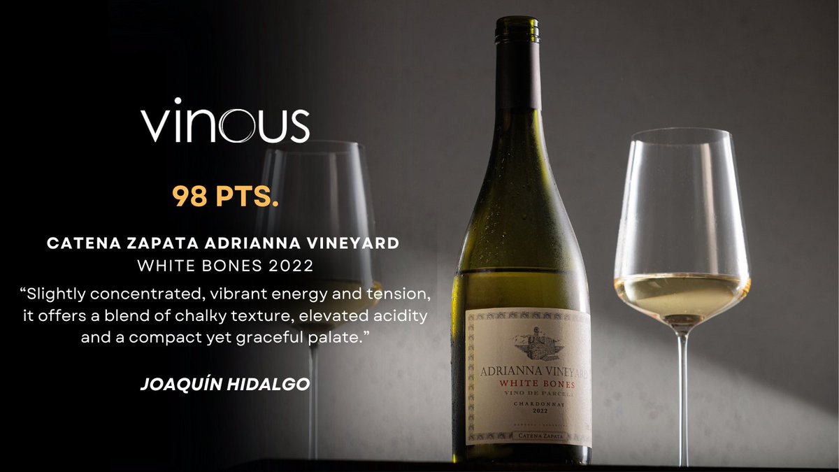 CatenaMalbec's tweet photo. Celebrating 98 Pts for Catena Zapata Adrianna Vineyard White Bones 2022, awarded by estimeed wine critic Joaquín Hidalgo @VinousMedia
#AdriannaVineyard #WhiteBones #CatenaZapata #Vinous #Mendoza #Chardonnay #HighAltitudeWine https://t.co/hW70fdlnsP