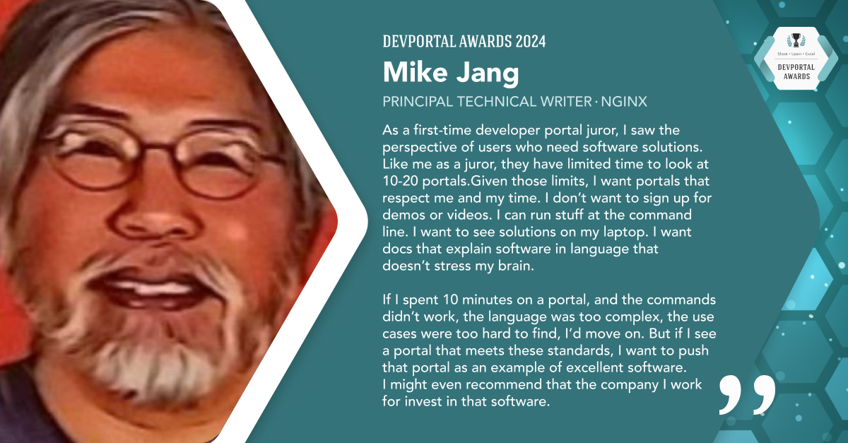 DevportalAwards's tweet image. We’re dedicated to celebrating outstanding solutions, thanks to our volunteer jurors, whose deep expertise in #APIdocumentation & #developerportal best practices guides us.
Among them is @TheMikeJang!
Join us tomorrow to hear his insights at the #DevPortalAwards show.