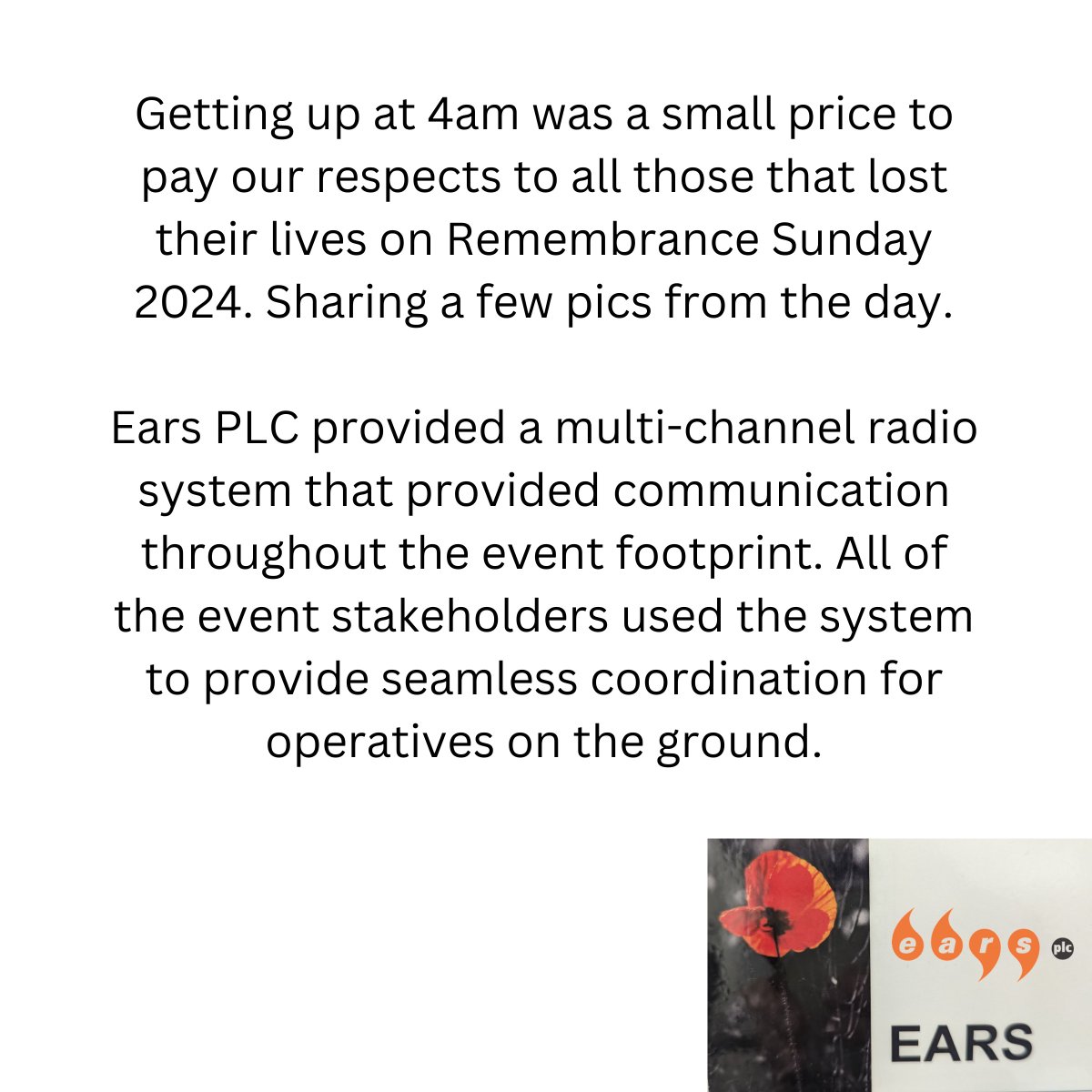 EARSplc's tweet image. Getting up at 4am was a small price to pay our respects to all those that lost their lives  on Remembrance Sunday 2024.  Sharing a few pics from the day.

#earsplc #radiocommunication poppy #poppies #ww #remembrancesunday #wewillrememberthem #veterans #RememberanceDay2024