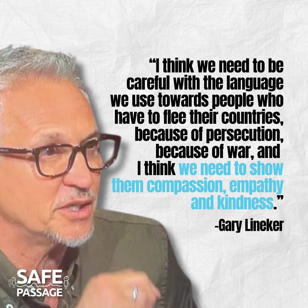 Safe Passage International🧡 (@safepassageint) on Twitter photo We're sending thanks today to <a href="/GaryLineker/">Gary Lineker</a> for his continual support of refugees.
A strong voice against anti-refugee hate and harmful policies who has used his massive platform to speak up for humanity.
It's really that simple - #BeMoreGary We're sending thanks today to <a href="/GaryLineker/">Gary Lineker</a> for his continual support of refugees.
A strong voice against anti-refugee hate and harmful policies who has used his massive platform to speak up for humanity.
It's really that simple - #BeMoreGary