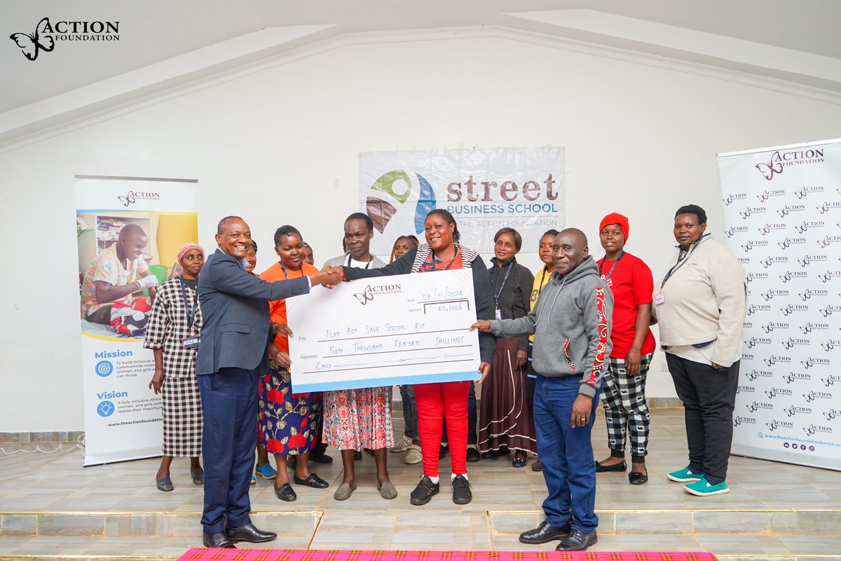 TheActionKenya's tweet photo. Last week, The Action Foundation hosted a ceremony to honor members of the Caregiver Awareness Resource and Empowerment (CARE) Groups who actively engaged in Cohort 3 of our Street Business School (SBS) Training. The comprehensive SBS training has empowered caregivers of children with disabilities to uplift themselves from poverty by enhancing their income through practical skills and knowledge , thereby creating a beneficial ripple effect within their families and communities.

The caregivers were provided with seed capital to sustain and expand their businesses.

Image Descriptions:

Photo 1:
A photo of CARE group members receiving a cheque from TAF.

Photo 2:
A photo of Mr. Lincoln Kabanya, Head of Rehabilitation Services Nairobi County, addressing members of the CARE groups.

Photo 3:
A photo of a CARE group member actively participating in the session.

Photo 4:
A photo of a CARE group member sharing her street business experience to the audience.

#EmpoweredCaregivers #StreetBusinessSchool #CAREGroups #WeareTAF