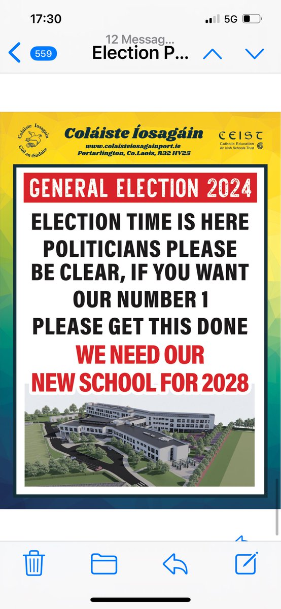 As we approach the General Election it is important our politicians are reminded about our new school. Eamon Hudson, Third Year is photographed with the slogan he devised .<a href="/LaoisNews/">Leinster Express / Laois Live</a> <a href="/LaoisNews/">Leinster Express / Laois Live</a> <a href="/love_port/">Love Port</a> <a href="/EmoParish/">Portarlington and Emo Parish</a>