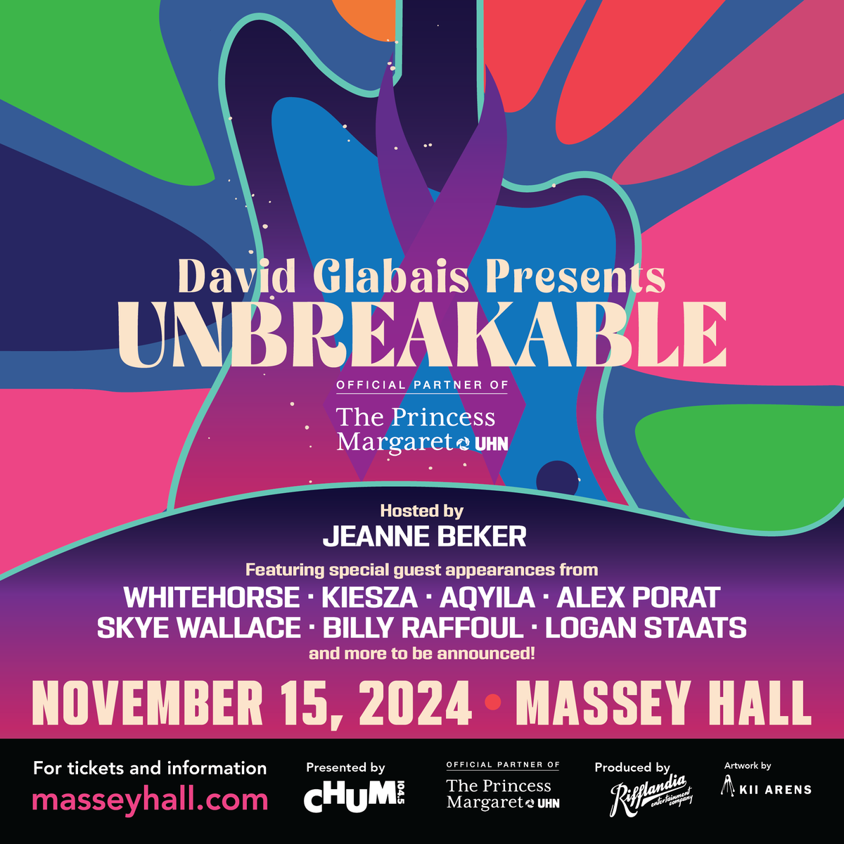 We’re so honoured to be asked back to Massey Hall to participate in Unbreakable, a fundraiser for the Princess Margaret Hospital. We’ll be performing along with <a href="/Kiesza/">Kiesza</a>, <a href="/skyewallace/">Skye Wallace</a> and more terrific musicians — tickets are on sale now via unbreakableconcert.com.