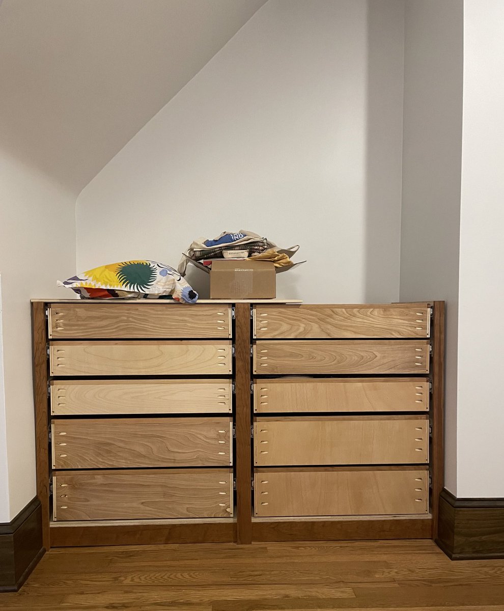 masonfidino's tweet image. Making a BIG built in dresser in my bedroom and finally got all the drawers installed this weekend. More to do, but at least clothes can go in there now.