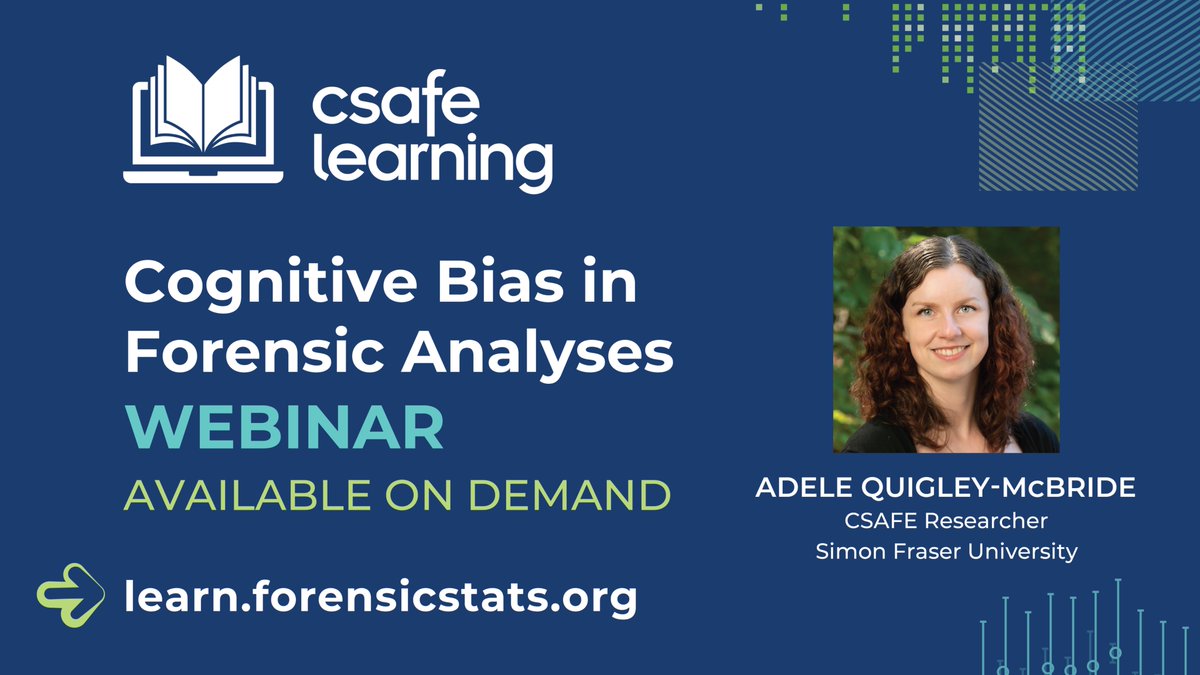 CSAFE_CoE's tweet image. What&apos;s new on CSAFE Learning?
Check out this on-demand webinar that walks you through the process of using a new, simple way to implement a popular information management framework:
Cognitive Bias in Forensic Analyses
Adele Quigley-McBride
Enroll: learn.forensicstats.org/product?catalo…