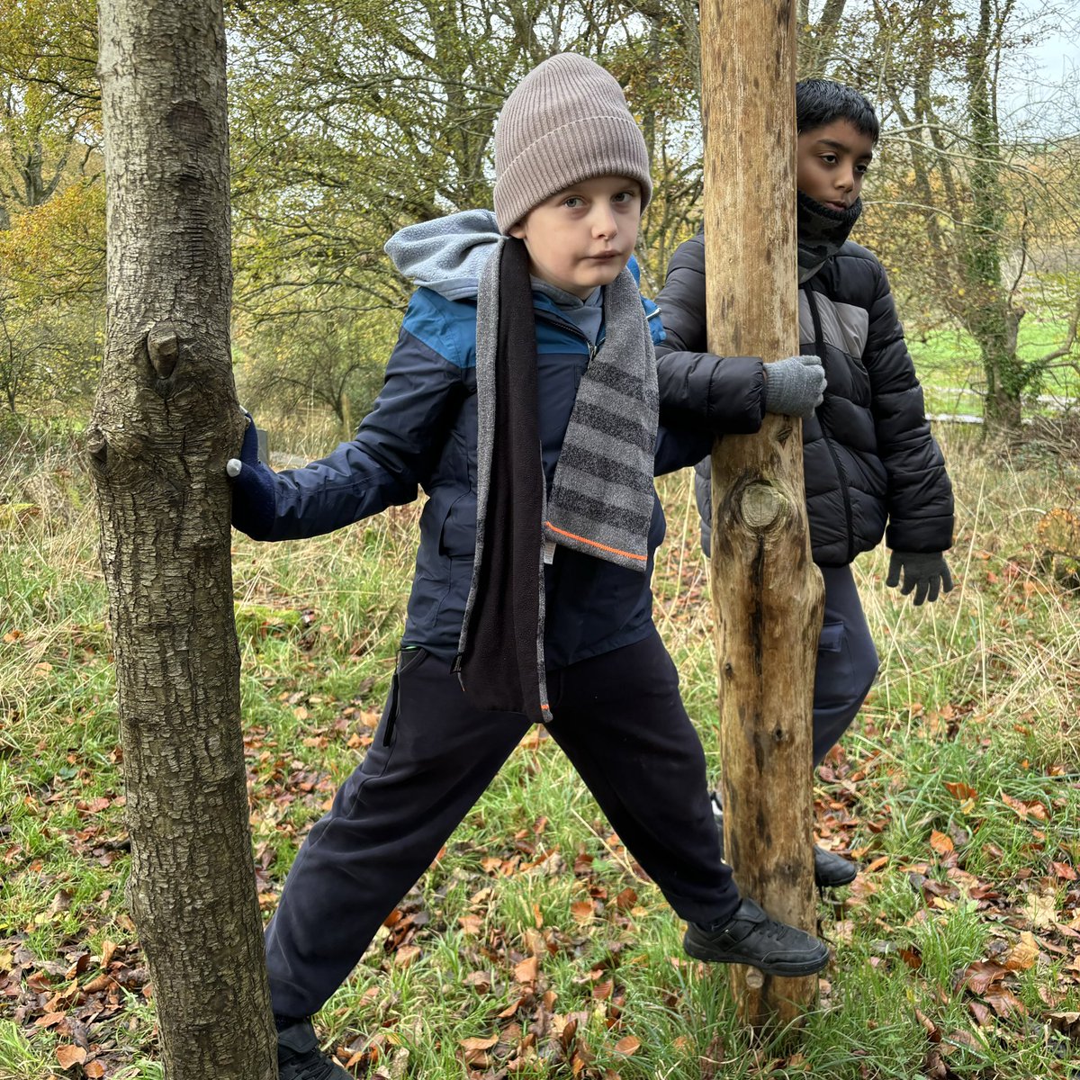 Our pupils having lots of fun on the low ropes