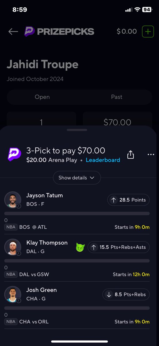 RealJah2cold's tweet photo. Y’all boys tread lightly tonight🔥 use my code for a deposit discount ⬇️ Check out PrizePicks - Daily Fantasy Made Easy. Use my personal link to get a $50 bonus after playing your first lineup! https://t.co/zY5k3PL9s4 https://t.co/5A2kicHfnh