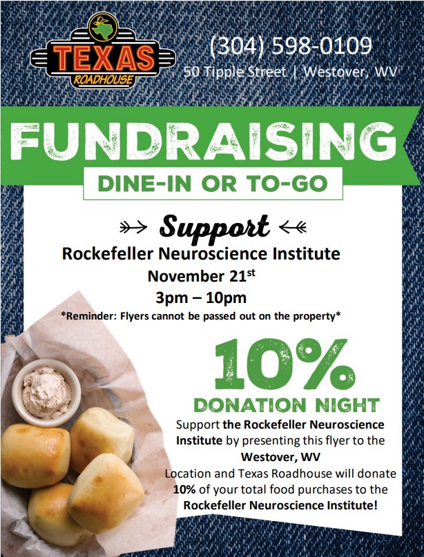 Baby, we're on a roll! Join us at Texas Roadhouse in Westover on November 21st from 3pm-10pm for a Dine and Donate to benefit the Feed Our Brains campaign. Remember to bring this flyer or mention that you'd like your meal to support us!