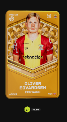 #Giveaway #sorare 

I will give away a 🟡Edvardsen card! 🔥🔥

To have a chance to win:
- Like and Retweet this post! 
- Follow <a href="/Trendemen/">Tren ~ Sorare trader!</a> and <a href="/onsrob35/">Rob Sorare trader</a>! 🔥❤️

Winner will be announced on November 22! 🫡🫡