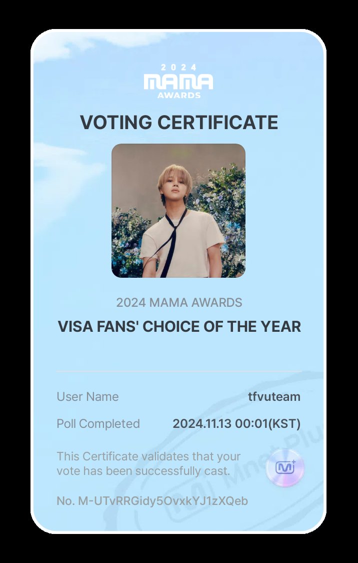 MAMA AWARDS 2024 🏆
2nd VOTING | DAY 13

-VOTE RESET-

FANS’ CHOICE
✅ Female: Vote for TWICE 
✅ Male: Vote for JIMIN

VISA FANS CHOICE
✅JIMIN

🎯 1300+ PROOFS

SHARE YOUR VOTING PROOFS 🔥 

#2024MAMAVOTE #twice