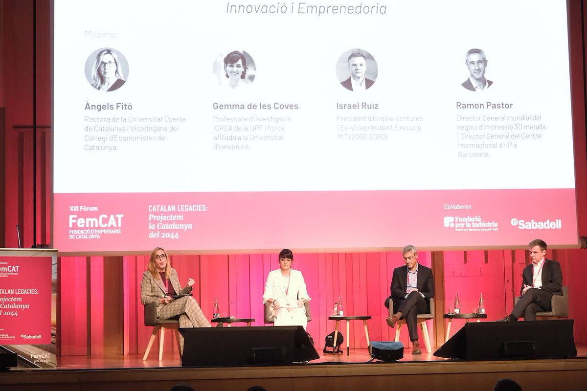 <a href="/BancoSabadell/">Banco Sabadell</a> <a href="/f_industria/">Fundació Indústria</a> @Gemma_DLC, Israel Ruiz i Ramon Pastor parlen d'innovació i talent des de la seva perspectiva i visió ampla a la taula d’innovació i emprenedoria. Modera <a href="/afito/">afito.ca</a>, rectora de la <a href="/UOCuniversitat/">UOCuniversitat</a> i Vicedegana del <a href="/economistescat/">Col·legi d'Economistes de Catalunya</a>.

#FòrumFemCAT
<a href="/BancoSabadell/">Banco Sabadell</a> <a href="/f_industria/">Fundació Indústria</a>