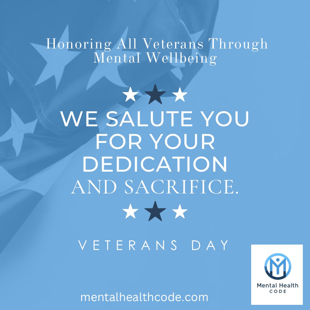 🌟 Honoring Veterans Through Mental Wellbeing 🌟

This Veterans Day, Mental Health Code salutes the courage, dedication, and sacrifice of our nation’s heroes. We understand that mental health is just as vital as physical health—especially for those who have faced the unique
