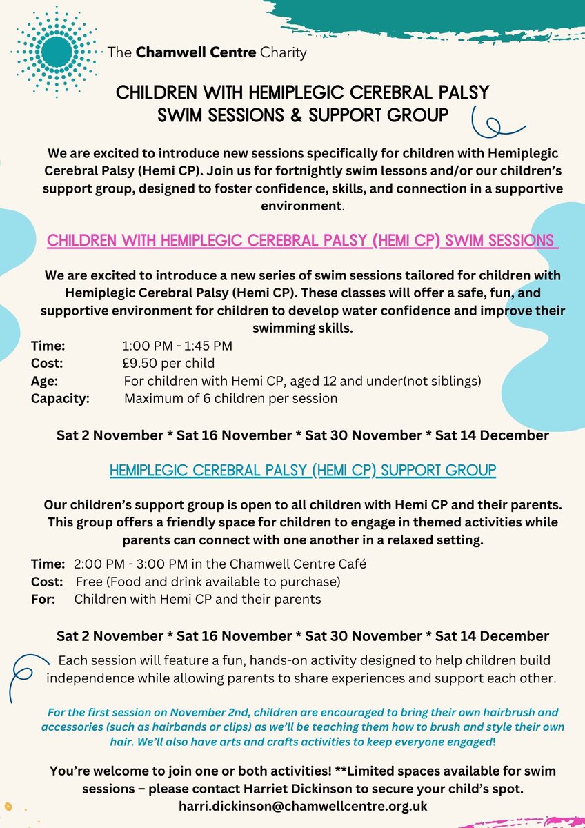 ChamwellCentre's tweet photo. We have:
Extended Café Hours * Children's Swim &amp; Support Sessions for Hemiplegic CP * Chucklings Toddler &amp; Baby *  Santa's Sleigh Arrival at Chamwell &amp; a  Meet Father Christmas at Chamwell Cafe. https://t.co/Jl0zfnE2Al