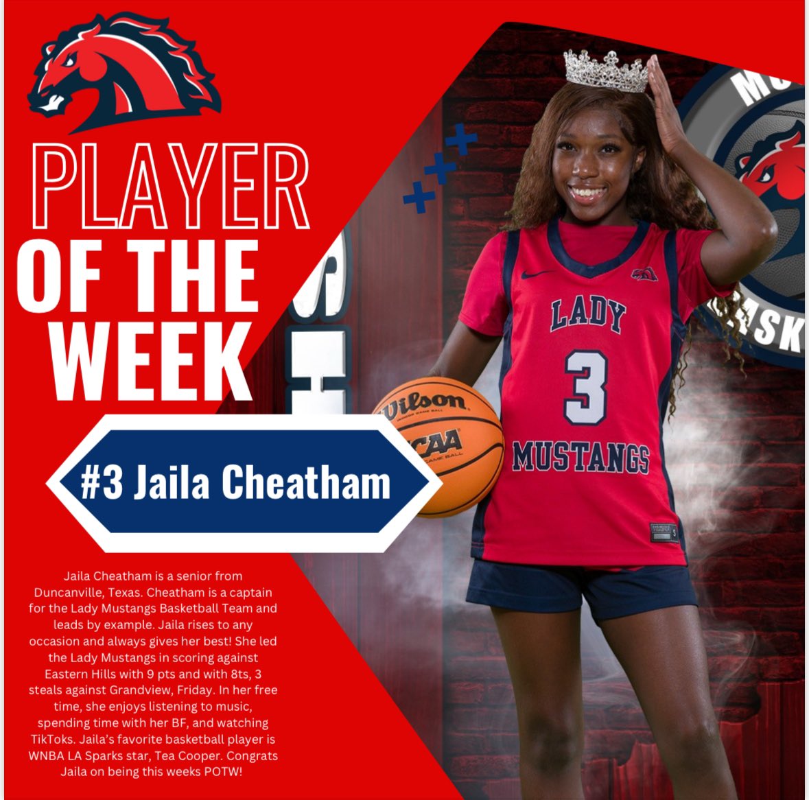 LHSWWomensHoops's tweet photo. Week 2 Player of the Week: 

Senior Guard- Jaila Cheatham 
1️⃣7️⃣ points 
#playwithpassion #winwithpride #ponyup 🐴 #LifeLeader @Helove_JJ https://t.co/cC4BhunxCY