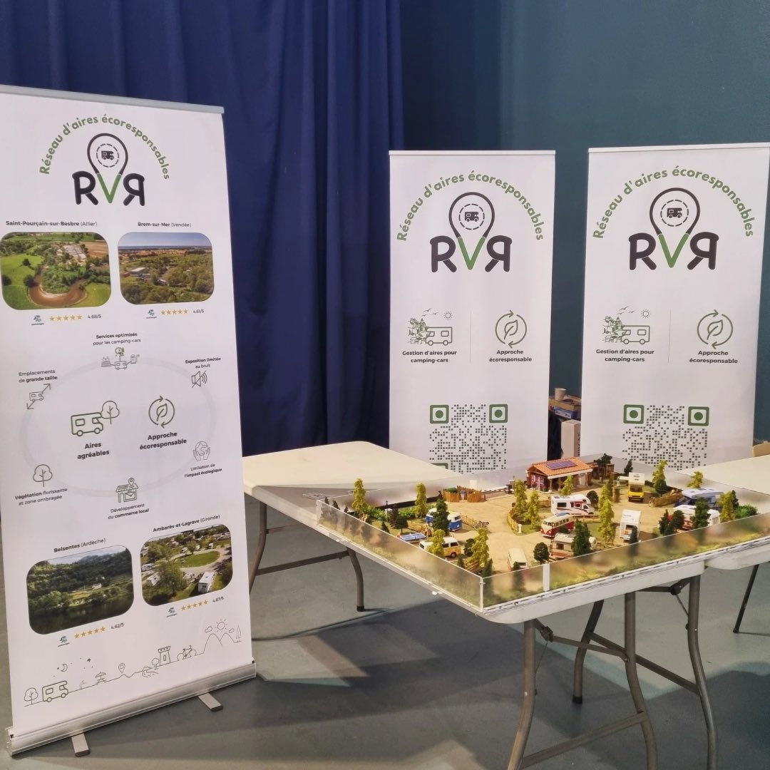 rvr_world's tweet photo. #RVR remercie la #FFACCC ! Nous avons pu présenter la maquette du réseau RVR et les aires de Saint-Pourçain-sur-Besbre (03), Brem-sur-Mer (85), Belsentes (07), Ambarès-et-Lagrave (33), Sainte-Eulalie (07), Saint-Avit-Sénieur (24) et Jullouville (50) ! 🤗 🚐 https://t.co/ysfRSHXGXB