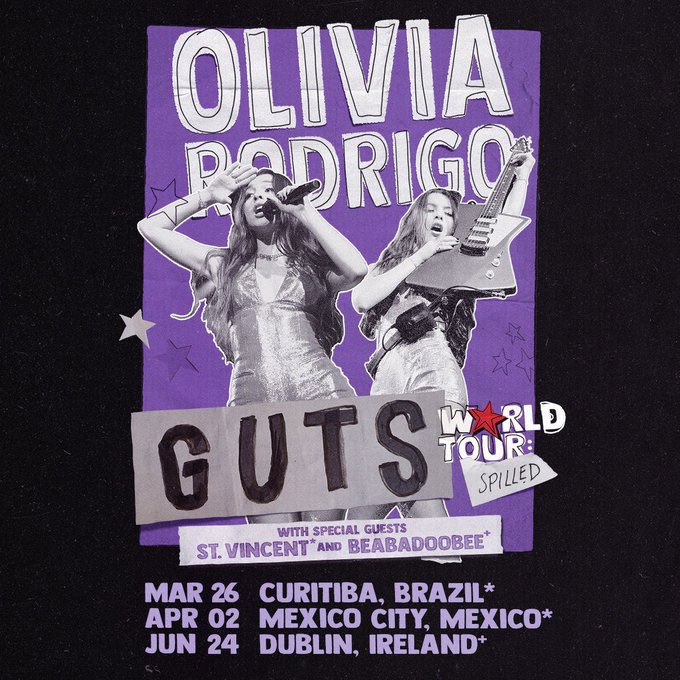 oliviarodrbr's tweet photo. Olivia Rodrigo acaba de anunciar a GUTS World Tour: Spilled. 

Com show no BRASIL marcado para 26 de março de 2025, em Curitiba! 🇧🇷 https://t.co/IMFxeGFIFU