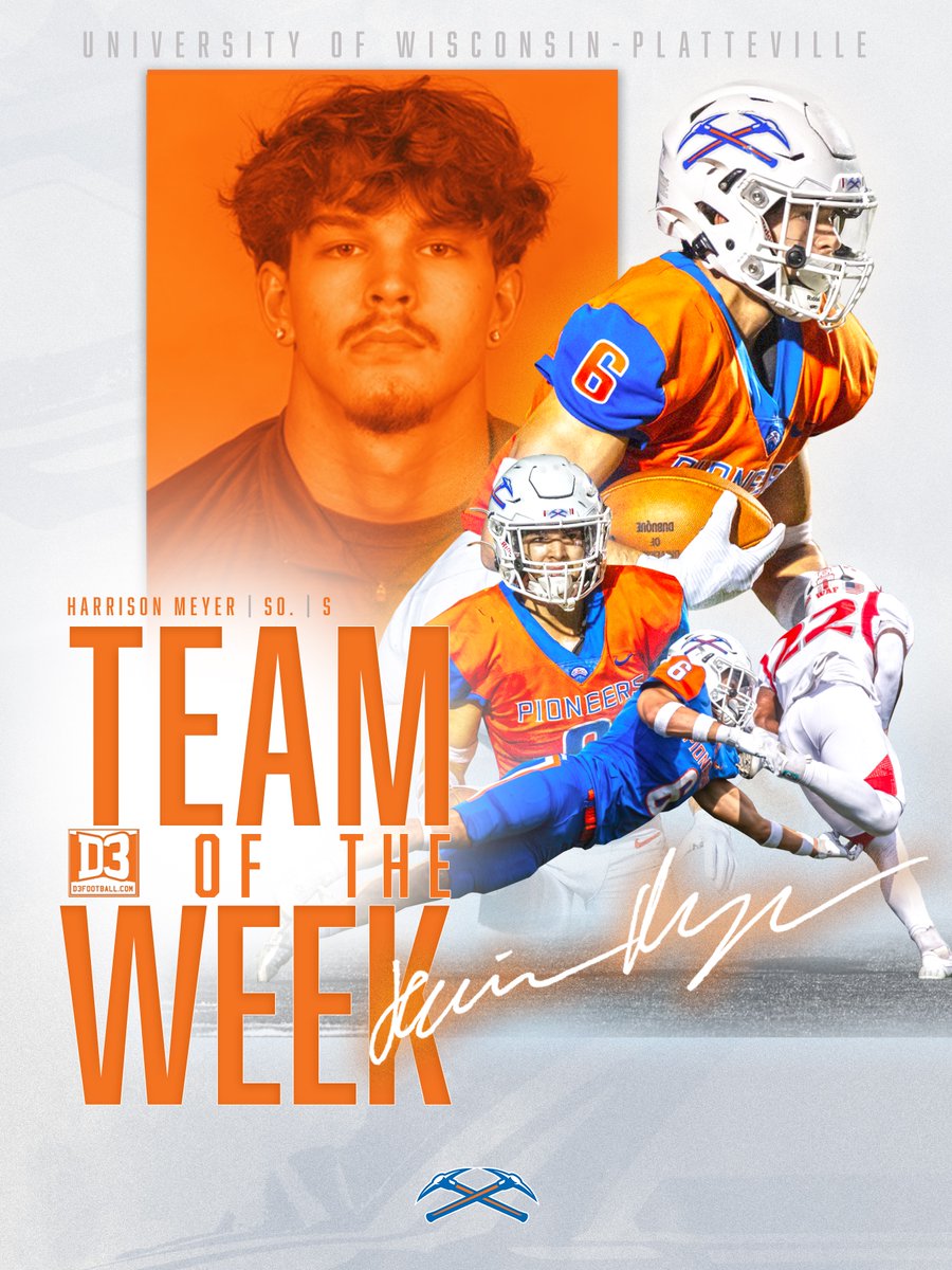 uwp_pioneers's tweet photo. Congratulations to @UWPlattFootball's Harrison Meyer on being named to the #d3fb Team of the Week! 
#SwingTheAxe https://t.co/aNgQ86FdFv