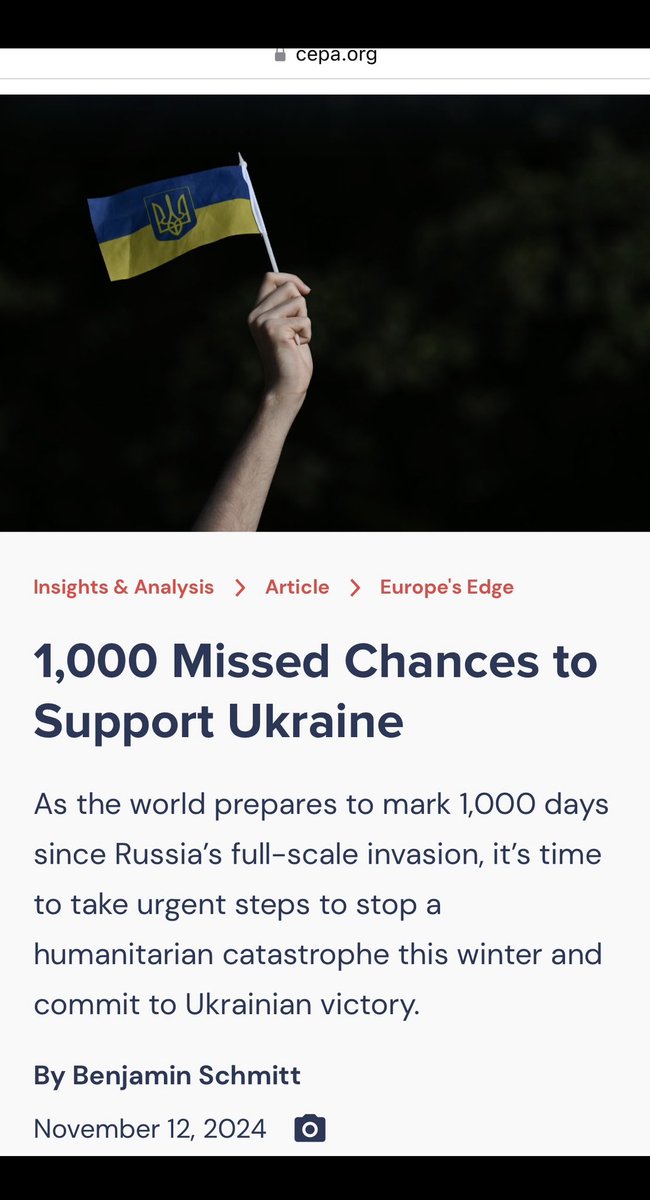 🇺🇸🇪🇺🇺🇦 My latest with @CEPA:

Next week will mark 1,000 days since #Russia launched its large-scale invasion of #Ukraine.

Western support of Ukraine continues to be consistently one step behind the military reality on the ground. This trend will only be exacerbated if the