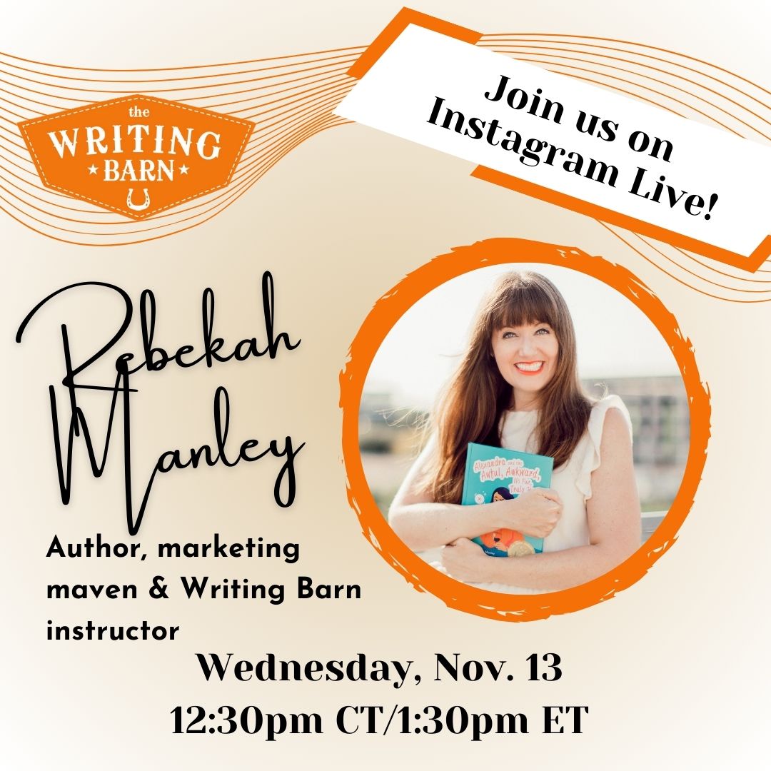 The Writing Barn (@thewritingbarn) on Twitter photo Join us over on Instagram Live tomorrow at 12:30pm CST! 🎥
We'll be speaking with acclaimed author and PR pundit <a href="/RebekahAManley/">Rebekah Manley</a>, who will also be joining us next month to share her tried-and-true publicity methods in her online class. You won't want to miss either of these! Join us over on Instagram Live tomorrow at 12:30pm CST! 🎥
We'll be speaking with acclaimed author and PR pundit <a href="/RebekahAManley/">Rebekah Manley</a>, who will also be joining us next month to share her tried-and-true publicity methods in her online class. You won't want to miss either of these!