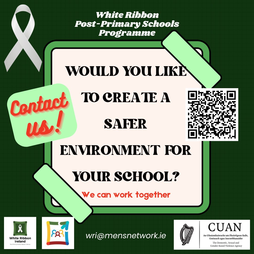 White Ribbon Ireland (@whiteribbonirl) on Twitter photo The White Ribbon Post-Primary School Programme is a comprehensive programme targeting Post-Primary school teachers and staff. Our whole-of-school approach supports the school community to promote gender equality and prevent gender-based violence. Contact wri@mensnetwork.ie. The White Ribbon Post-Primary School Programme is a comprehensive programme targeting Post-Primary school teachers and staff. Our whole-of-school approach supports the school community to promote gender equality and prevent gender-based violence. Contact wri@mensnetwork.ie.