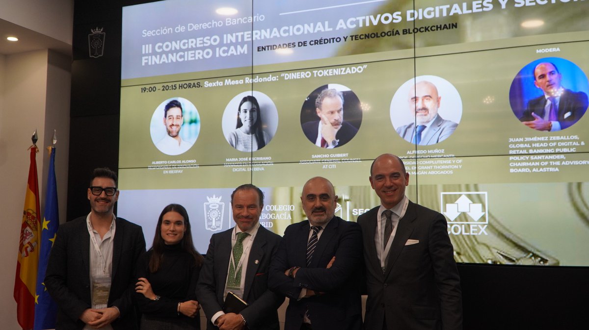 Enhorabuena al <a href="/icam_es/">Ilustre Colegio de la Abogacía de Madrid</a> por el excelente congreso sobre #activosdigitales y sector financiero. Gracias por invitarnos a compartir nuestra visión sobre el dinero tokenizado y compartir plantel con ponentes de gran relevancia. 
#tokenización #DLT #blockchain <a href="/JuJiZa13/">JJ</a>