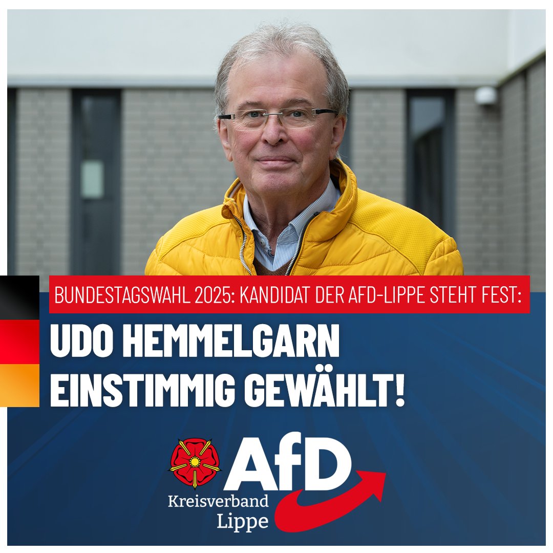 afd_kreis_lippe's tweet photo. Pressemitteilung: #AfD-#Lippe wählt Direktkandidat für die #Bundestagswahl 2025
Zur ganzen Pressemitteilung auf Telegram: https://t.co/FKvIBVScB4
#Detmold #Lemgo #BadSalzuflen #Dörentrup #Kalletal #Blomberg #Oerlinghausen #Leopoldshöhe #Lage #Extertal #Barntrup https://t.co/mkblNlLe55