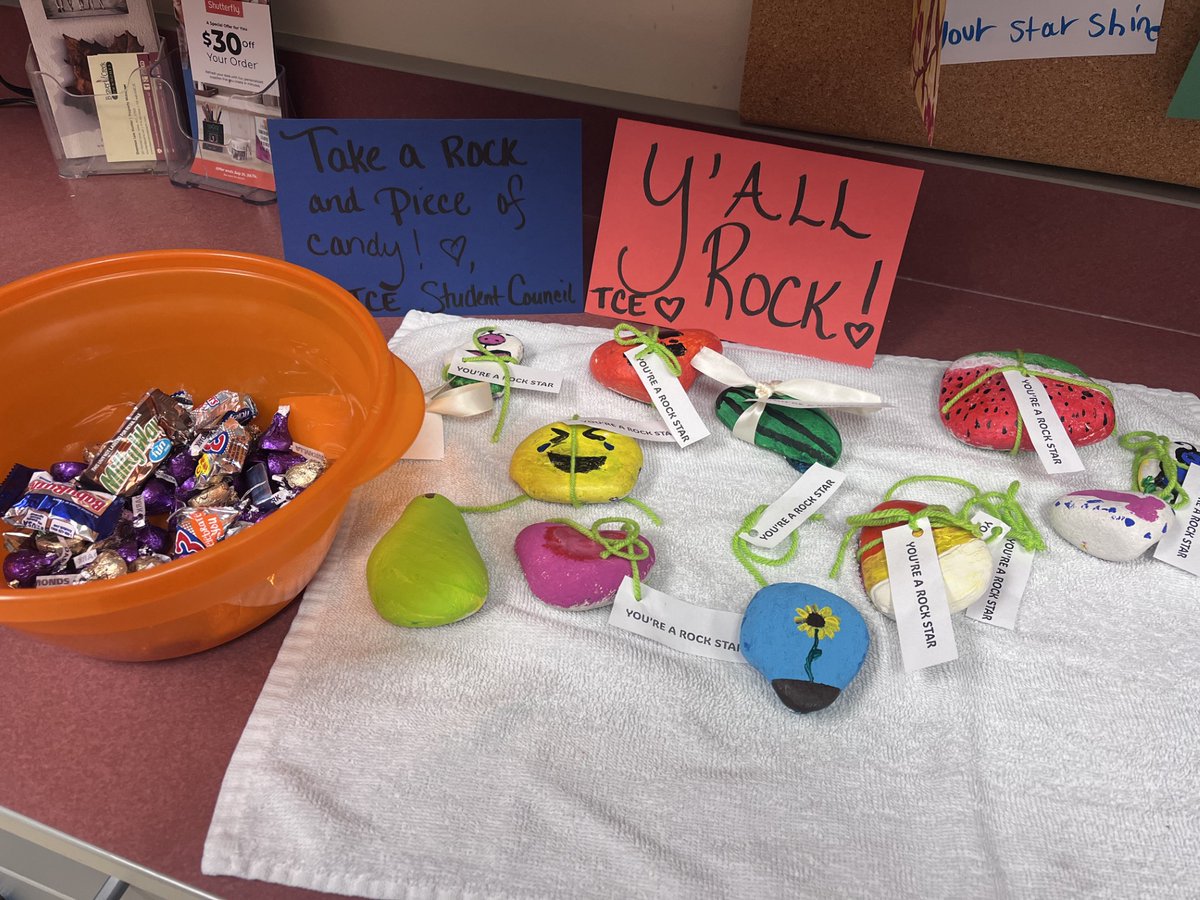 Feeling the love from TCE Student Council! 🌟 Grab a rock and some candy to brighten your day! 🍬🎨 #YouRock #SpreadKindness #TCEStudentCouncil <a href="/TurnerCreekES/">Turner Creek Elementary</a>