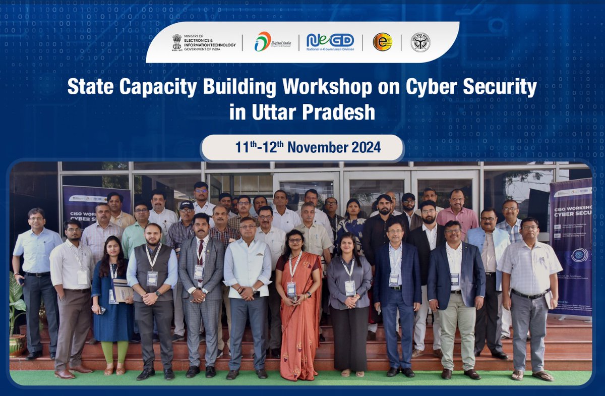 Digital India (@_digitalindia) on Twitter photo 🚨 Day 1 of the #CyberSecurity workshop on 11-12 Nov’24 for State Leadership, CISOs & Dy CISOs in Uttar Pradesh, organized by <a href="/NeGD_GoI/">National e-Governance Division</a> & <a href="/UPGovt/">Government of UP</a>, has kicked off! Inaugurated by Chief Secretary Shri Manoj Kumar Singh, the workshop focuses on #CyberResilience, AI in cybersecurity 🚨 Day 1 of the #CyberSecurity workshop on 11-12 Nov’24 for State Leadership, CISOs & Dy CISOs in Uttar Pradesh, organized by <a href="/NeGD_GoI/">National e-Governance Division</a> & <a href="/UPGovt/">Government of UP</a>, has kicked off! Inaugurated by Chief Secretary Shri Manoj Kumar Singh, the workshop focuses on #CyberResilience, AI in cybersecurity