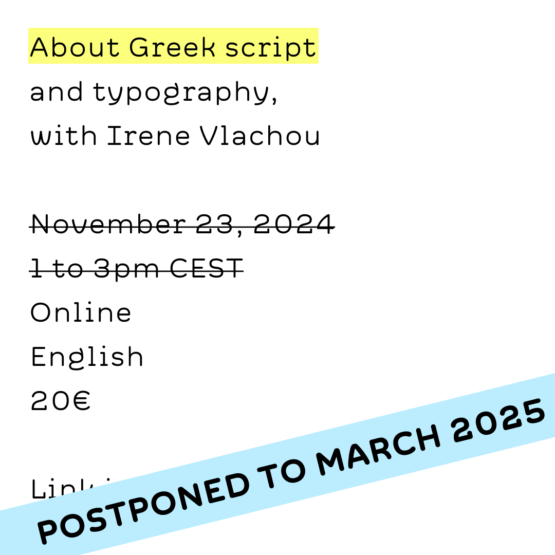 words_of_type's tweet photo. Our lecture with @irene_vlachou has been postponed to March 2025.
We are offering TWO sessions, as more choice for you to pick!
1️⃣ March 19, 2025 (Wednesday)
4 to 5:30 pm CET
2️⃣ March 23, 2025 (Sunday)
2 to 3:30 pm CET

Tickets at https://t.co/hfIveCArrQ

💫 https://t.co/RgJVDLto4b