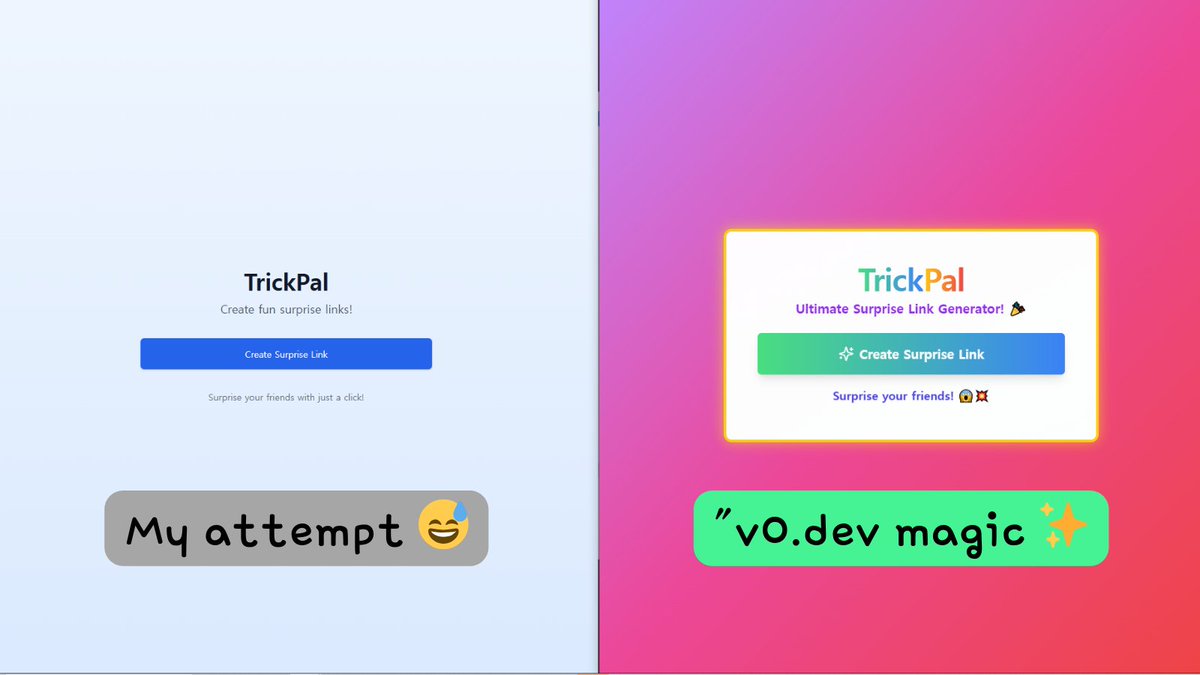 ggugguday's tweet photo. Day 8: Leveled up my prank-sharing app's UI with https://t.co/TYCXq53sYa! 🎨✨ As a developer with zero design skills, AI helped create the perfect playful screens I wanted. Real design glow-up! 🎉
#100DaysOfCode #v0dev #WebDev #PrankApp #BuildInPublic https://t.co/qcE8mRkzOg