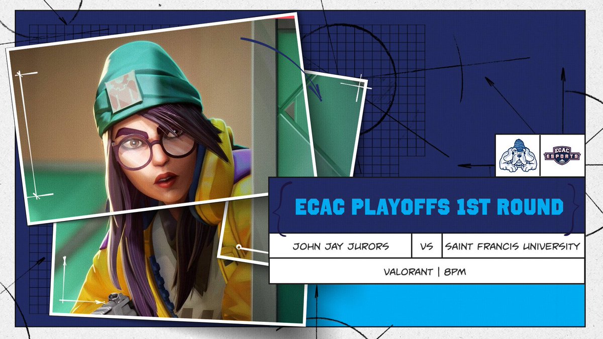 PLAYOFF GAMEDAY! 
Day 2 of ECAC Playoffs features John Jay Val Jurors vs Saint Francis University in the 1st Round of ECAC Valorant Playoffs!