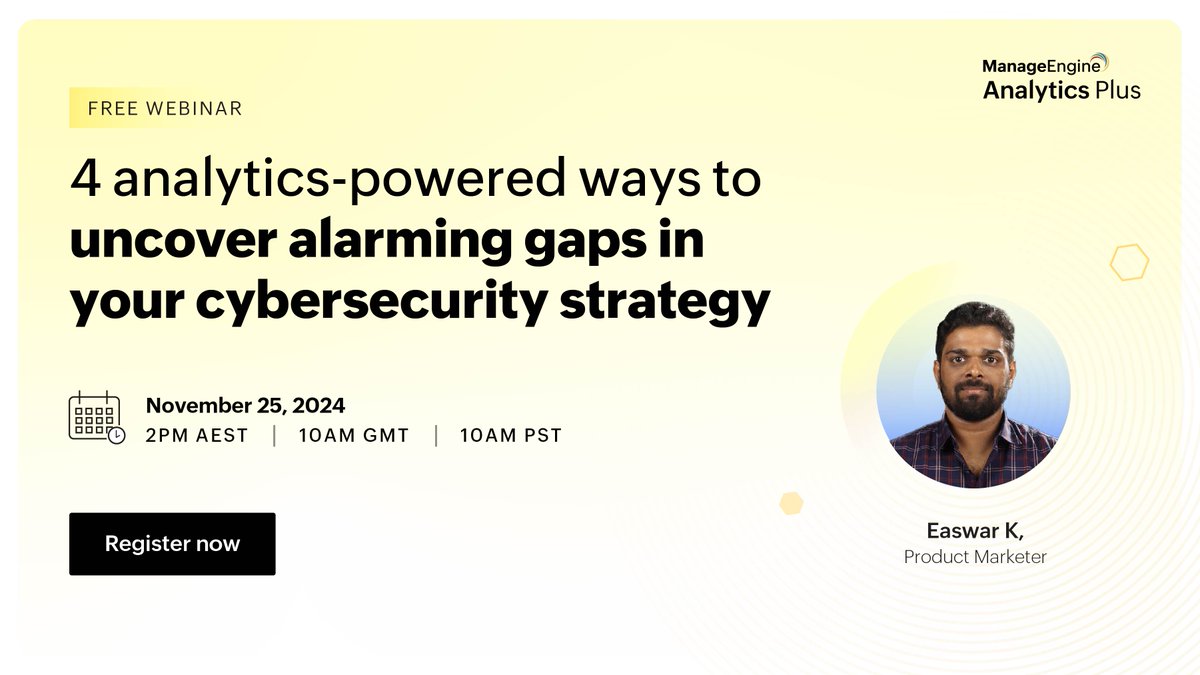 manageengine's tweet image. Can your cybersecurity strategy defend against what&apos;s lurking beneath the surface? Don’t let unseen threats compromise your security posture. Join our webinar to empower your defenses with AI-powered analytics. 

Register now: zurl.co/iZKA 

#SecurityAnalytics
