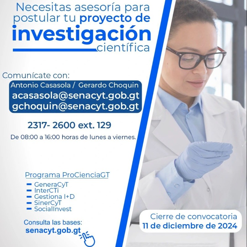 senacytgt's tweet photo. ¿Tienes un proyecto científico y necesitas asesoría para postularlo?

Estamos aquí para ayudarte en cada paso del proceso.

📲 Contáctanos o deja tus datos aquí: https://t.co/ek5gwUTk48

⏳ Plazo final: 11 de diciembre de 2024.