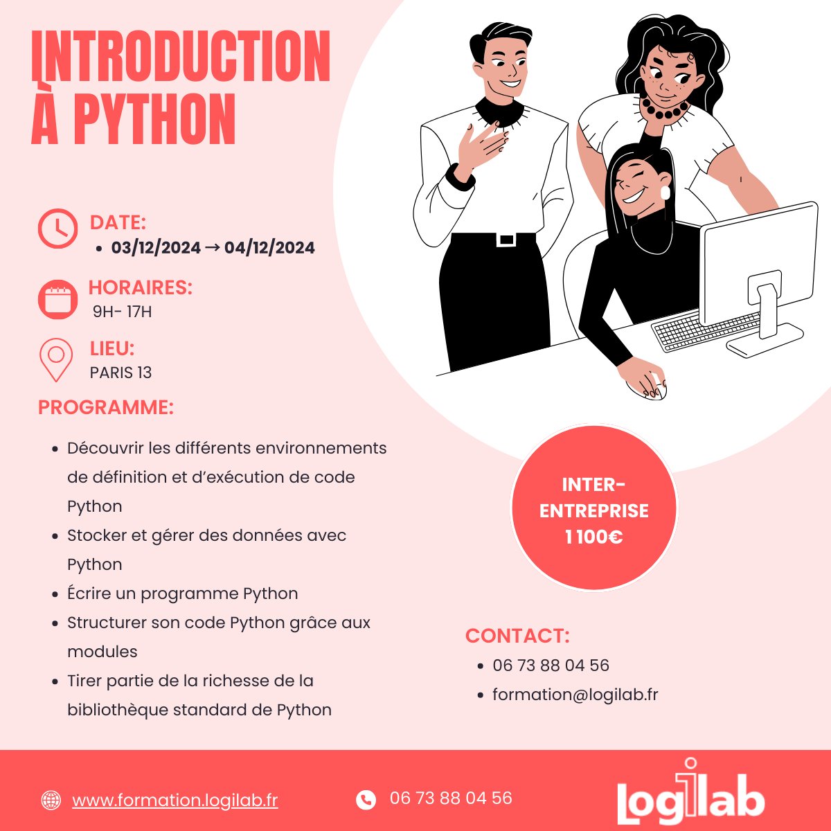 logilab's tweet image. [Formations #Python] 

Il reste quelques places pour nos prochaines sessions de  #formation Python @Logilab : n&apos;hésitez pas à nous contacter pour vous inscrire !

formation.logilab.fr

#python #pythonscientifique #machinelearning #données #pandas #scipy #numpy