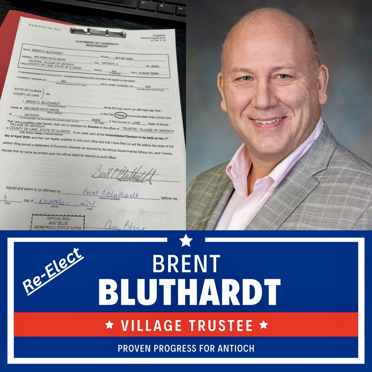 BBANT's tweet photo. 💙 THANK YOU 💙

This morning I successfully filed to run for Re-Election as your Village of Antioch Trustee.  

Thank you all for the honor and privilege of serving  you as Village Trustee and with your help I hope to continue to do so for the next four years. https://t.co/PJYGoGf6Uy