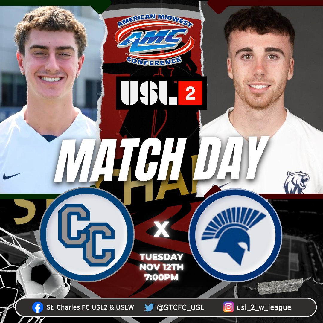 SaintCharlesFC_USL (@stcfc_usl) on Twitter photo The <a href="/AMCSports/">American Midwest Conference</a> Men's Soccer Tournament will be decided TONIGHT!!
#4 <a href="/ColumbiaCougars/">Columbia Cougars</a> will try for another upset when they battle #2 <a href="/MBUMensSoccer/">Missouri Baptist Men’s Soccer</a> at 7pm.
Summer training teammates Paul Morpurgo & Matty O'Reilly are now combatants for a conference title, who will prevail? The <a href="/AMCSports/">American Midwest Conference</a> Men's Soccer Tournament will be decided TONIGHT!!
#4 <a href="/ColumbiaCougars/">Columbia Cougars</a> will try for another upset when they battle #2 <a href="/MBUMensSoccer/">Missouri Baptist Men’s Soccer</a> at 7pm.
Summer training teammates Paul Morpurgo & Matty O'Reilly are now combatants for a conference title, who will prevail?