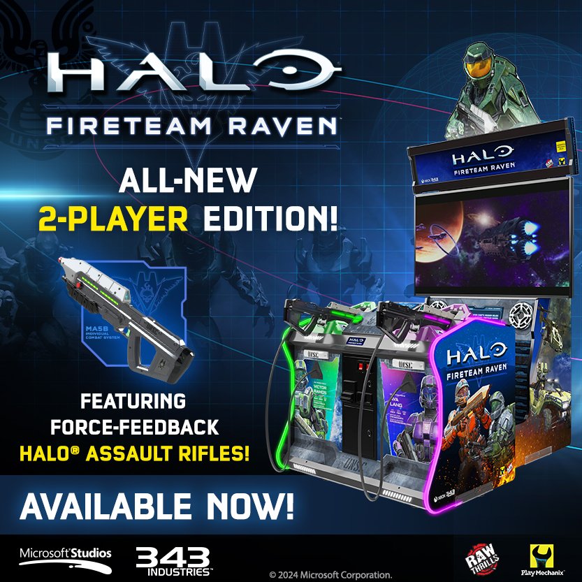 Raw Thrills (@rawthrills) on Twitter photo Halo: Fireteam Raven is now available in a NEW 2-Player Tethered Gun edition! Compact, with a 55” display & force-feedback guns, it’s perfect for any size location. Bring the Halo universe to your location today! #halouniverse #halo #halofireteamraven Halo: Fireteam Raven is now available in a NEW 2-Player Tethered Gun edition! Compact, with a 55” display & force-feedback guns, it’s perfect for any size location. Bring the Halo universe to your location today! #halouniverse #halo #halofireteamraven