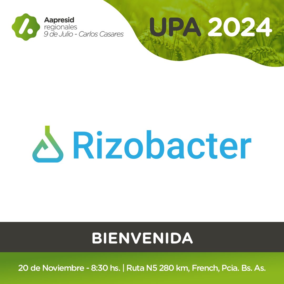 🙌 Gracias <a href="/RizobacterARG/">Rizobacter</a> por acompañarnos en la #JORNADAUPA2024

📆20 Nov
📍Ruta N5 280km, French, Pcia. Bs. As.
⏰8.30 hs

Ensayos
Trigo, cebada. arveja, colza, camelina, soja y maíz

Disertante: 
👤 Paulina Lescano

#Aapresid