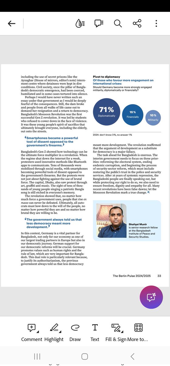 shafqatmunir's tweet photo. It has been an honour to contribute an article to this year's edition of #BerlinPulse. My essay examines the #MonsoonRevolution in #Bangladesh, what led to it, the immidiate priorities and much more. Thanks to @KoerberIP for this the opportunity.
#Democracy https://t.co/X1B2nZ4dQh