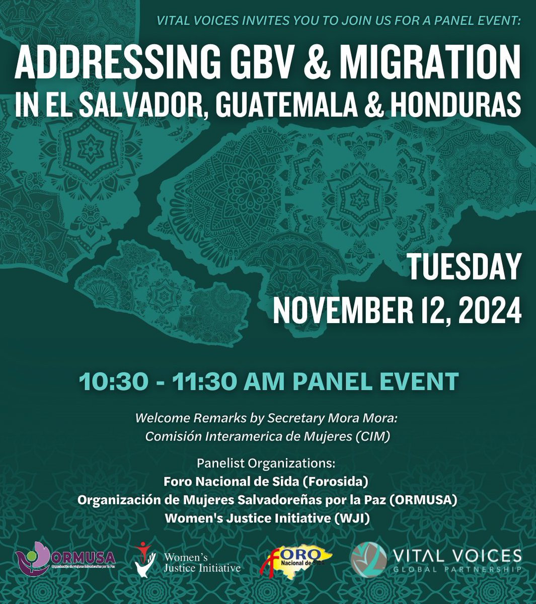 Happening now! Tune into our Youtube livestream to follow along the panel which will address the intersection between gender-based violence and migration in Latin America.

Watch now: youtube.com/@vitalvoicesor…

#gbv #migration #latinamerica #centralamerica #vitalvoices