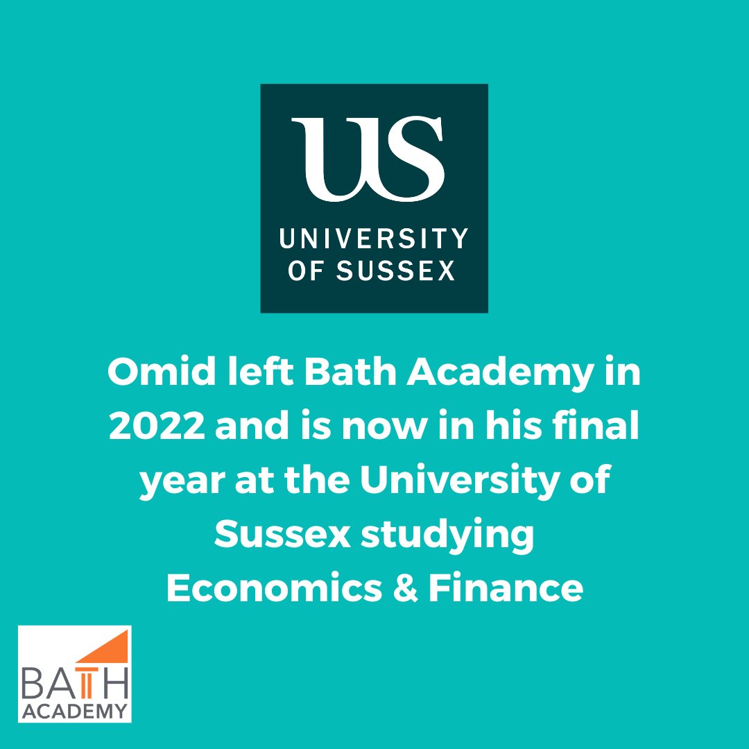 Bath Academy (@bathacademy) on Twitter photo BATH ACADEMY ALUMNI! ๐ โช Last week we were delighted to have a visit from one of our old students, Omid, who is doing exceptionally well in his BSc <a href="/SussexUni/">University of Sussex</a> ๐
Here's what he had to say about his time at #BathAcademy - BATH ACADEMY ALUMNI! ๐ โช Last week we were delighted to have a visit from one of our old students, Omid, who is doing exceptionally well in his BSc <a href="/SussexUni/">University of Sussex</a> ๐
Here's what he had to say about his time at #BathAcademy -