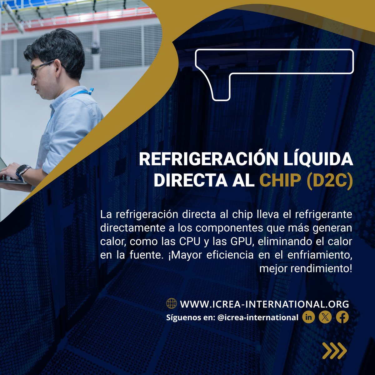 ICREAAuthority's tweet photo. Aquí te presentamos 3 tipos de sistemas de refrigeración líquida que están marcando el cambio:  
1️⃣ Refrigeración líquida directa al chip (D2C): Elimina el calor en la fuente.  
2️⃣ Enfriamiento por inmersión: Sumergiendo los componentes para una absorción total del calor. https://t.co/LeT8lcFmyO