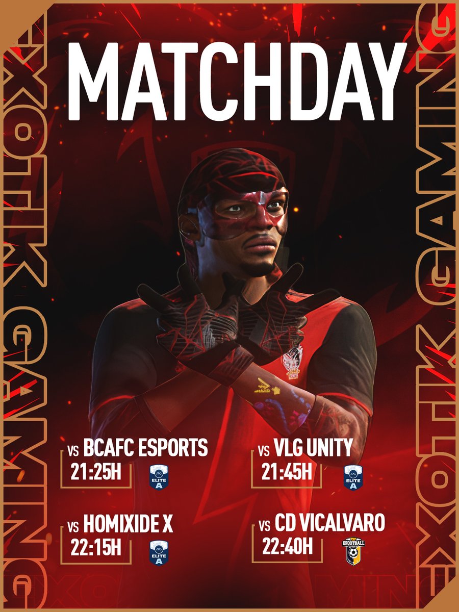 ⚽️𝐌𝐀𝐓𝐂𝐇𝐃𝐀𝐘⚽️

🏆 VPG Esports Cup 16º
🆚 <a href="/BCAFCeSportsXB/">BCAFC eSports</a>
⏰ 21:25

🏆 <a href="/OfficialVPG/">Virtual Pro Gaming</a> Elite A
🆚 <a href="/UnityEsportsGG/">Unity FIFA</a>
⏰ 21:45

🆚 Homixide x
⏰ 22:15

🏆 <a href="/PLGeFootBall/">PLG efootball</a>
🆚 @eSportsCDVical
⏰ 22:40

#EX0TIKPOWER • #FC25