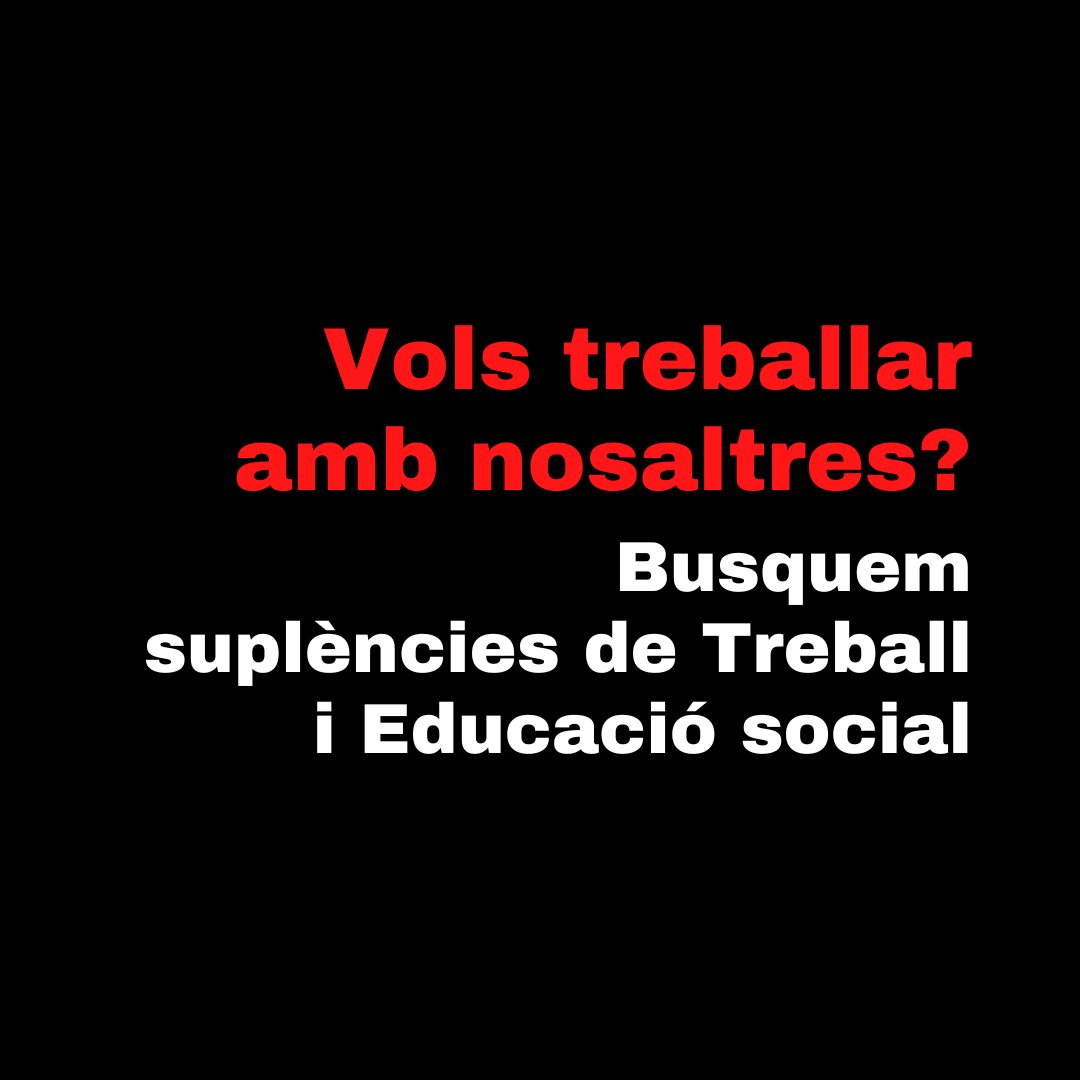 📢 #OfertaLaboral 
👉 Ets treballador/a o educador/a social? 
👤 Busquem professionals de l'àmbit social per realitzar suplències.
🔗 Pots consultar aquí l'oferta: bit.ly/3rgenqM