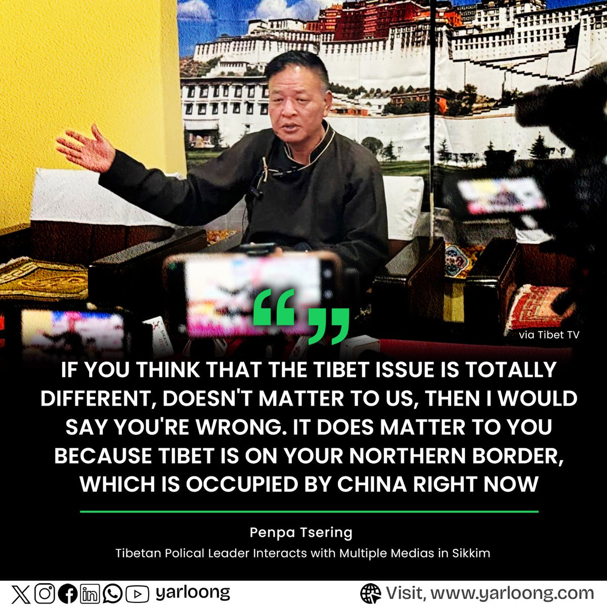 🎤 Sikyong Penpa Tsering, the Tibetan Political Leader, addresses multiple media outlets in Sikkim, emphasizing Tibet's significance to the neighbouring countries, especially India.

#Tibet #China #Sikkim #ChinaLiedPeopleDied #yarloong